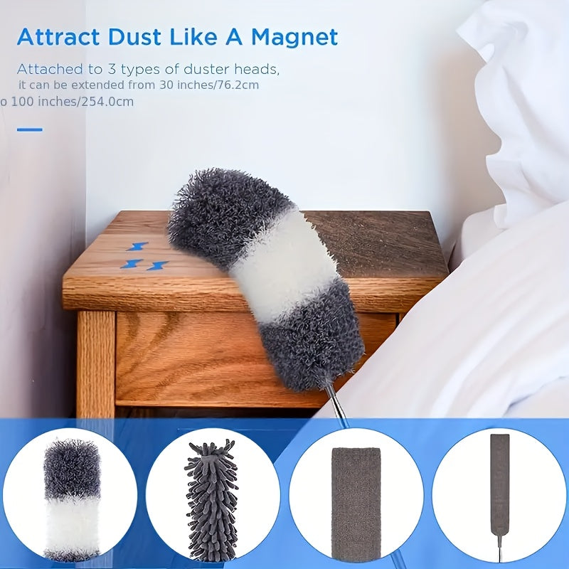 Microfiber Duster with 254.0 cm Telescopic Extension Pole Kit for High Ceilings, Cleaning Fan Spider Webs, Reusable and Washable Lightweight Ceiling Fan Nets, Blinds