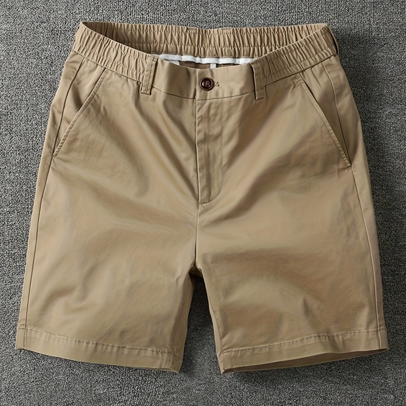 Men's Summer Micro-Elastic Casual Shorts - Four-Tenths Length, Olive Green, Mid-Rise Waist, Elastic Waistband, Side Pockets, Lightweight & Breathable for Casual Attire