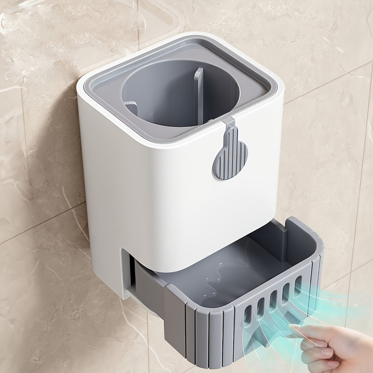 A wall mounted toilet brush set with a long handle - soft silicone bristles, no dead corners, equipped with a paper towel rack, manual non electric, space saving design
