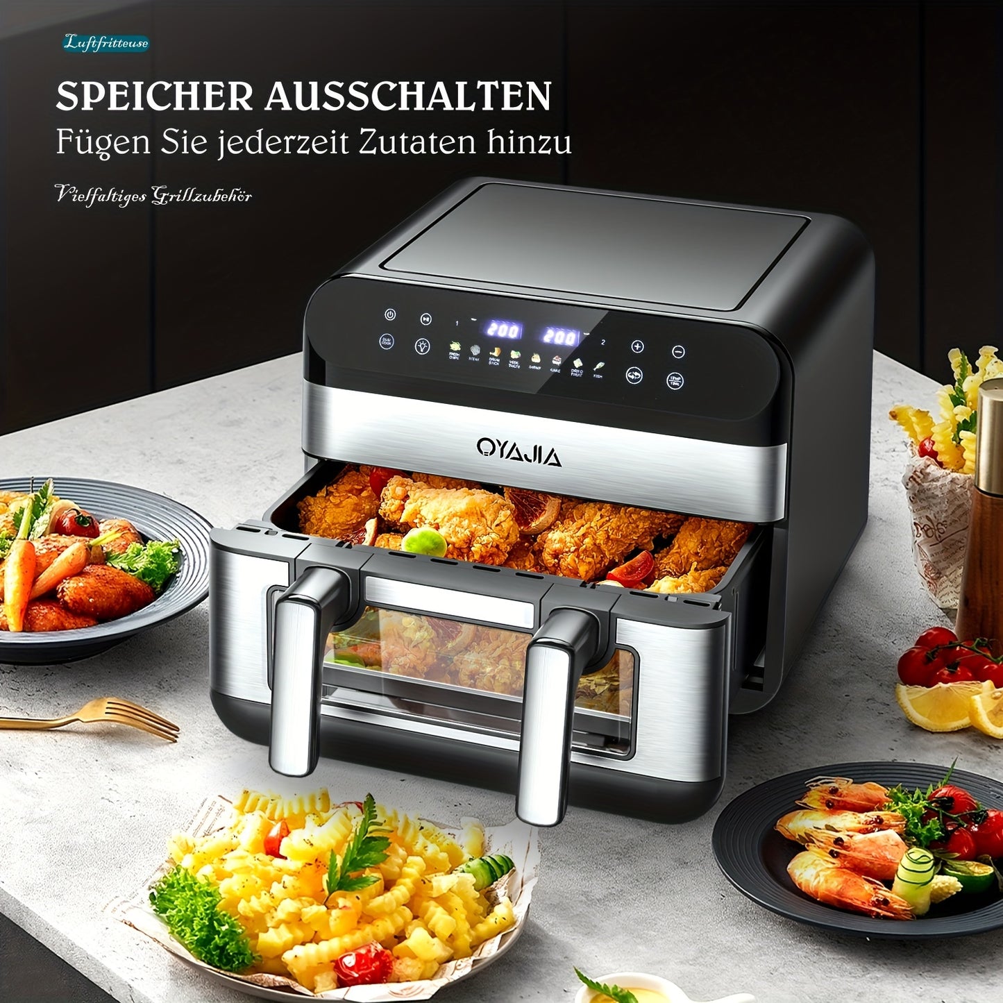 10/11L Air Fryer With Dual Flexi Baskets, Digital Touchscreen, 8 Cooking Modes, Adjustable Temperature, Viewing Window, Dishwasher-Safe, And Healthy Cooking Technology For Families And Meal Prep0/