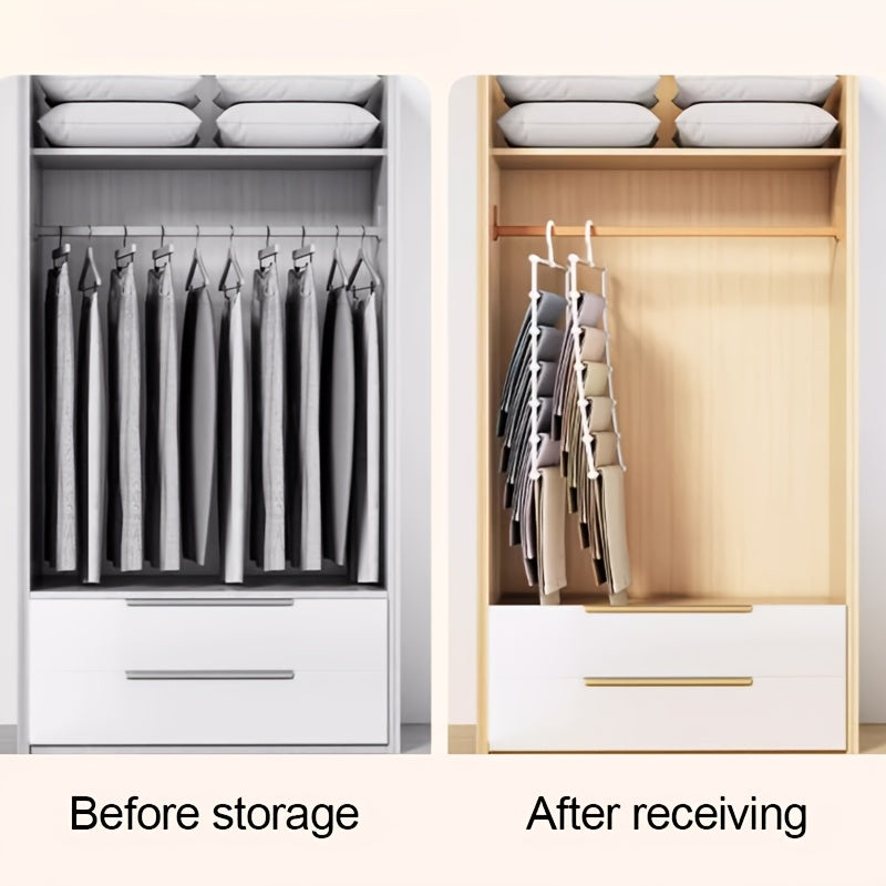 3pcs Space-Saving Foldable Stainless Steel Pants Rack - Rust-Resistant Wardrobe Organizer for Jeans, Leggings & Pants - Durable Plastic Hangers with Multiple Hooks, Ideal for Home & Retail Use, Clothes Organizer Storage