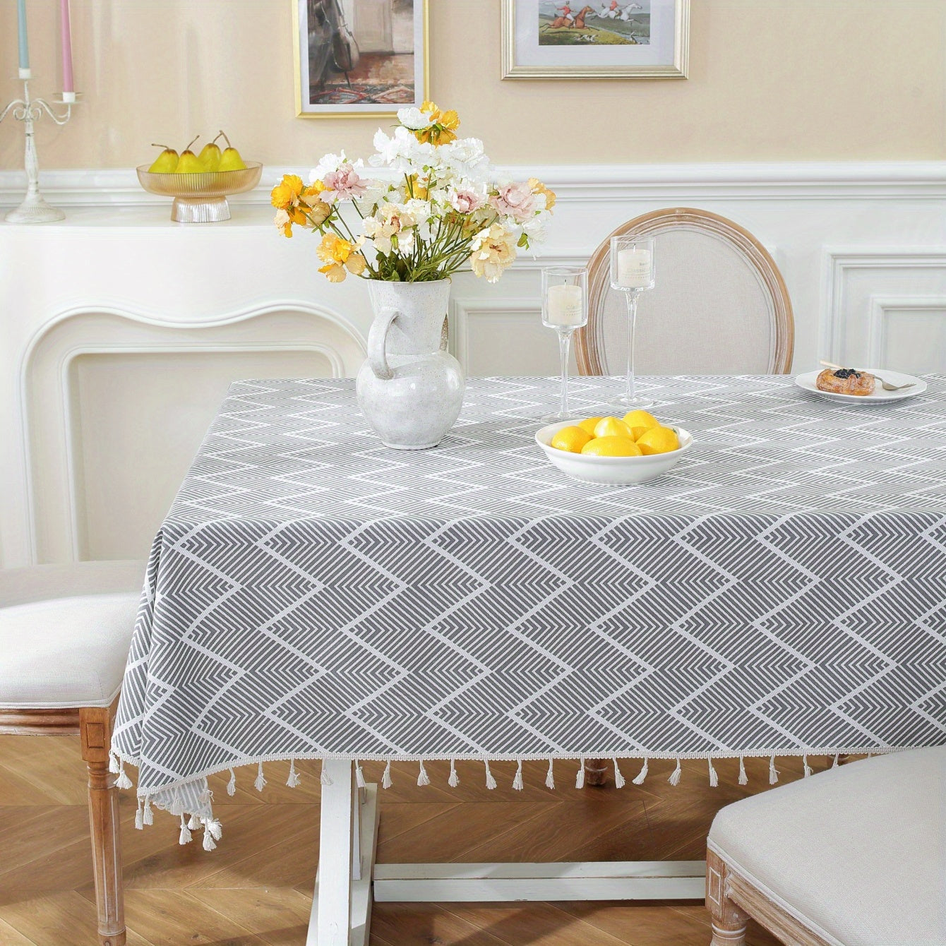 1pc, Bohemian Geometric Wave Pattern Tablecloth - European Style Cotton and Linen Rectangular Tablecloth for Farmhouse, Restaurant, Picnic, Camping, Birthday Party Decoration and Home Decor