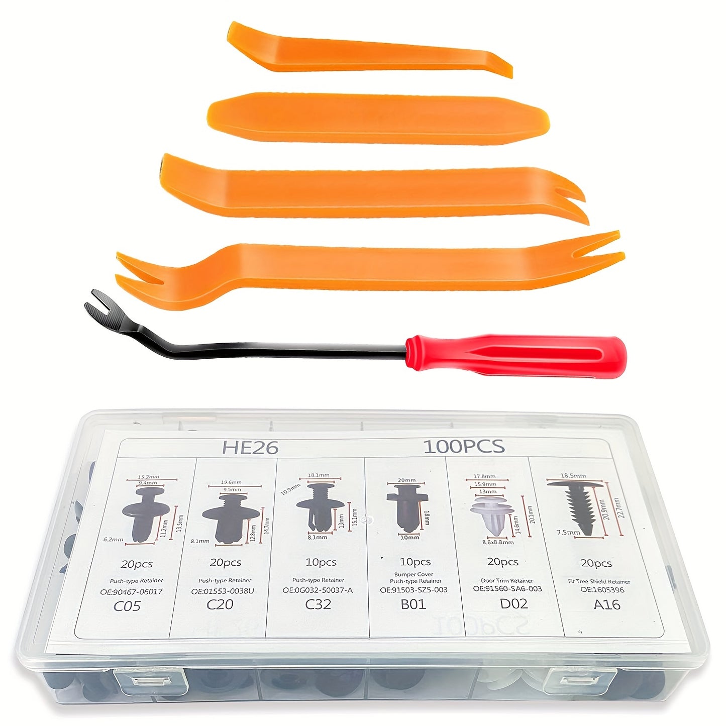 105pcs/Set Car Retainer Clips Kit With Fastener Removers, Universal Car Bumper Clips And Fasteners Plastic Rivets, 6 Popular Sizes Of Car Body Fixed Clip Bumpers And Replacement Parts Of Car Fenders, Applicable To Most Models