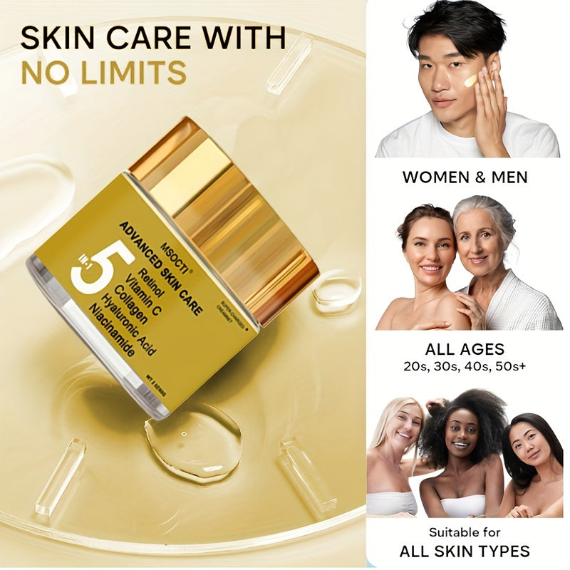 1pc MSOCTI Advanced 5-in-1 Anti-Aging Cream for All Skin Types - Moisturizing Face Cream with Retinol, Vitamin C, Collagen, Hyaluronic Acid, Niacinamide - Alcohol-Free, Firming & Repairing Skin Care