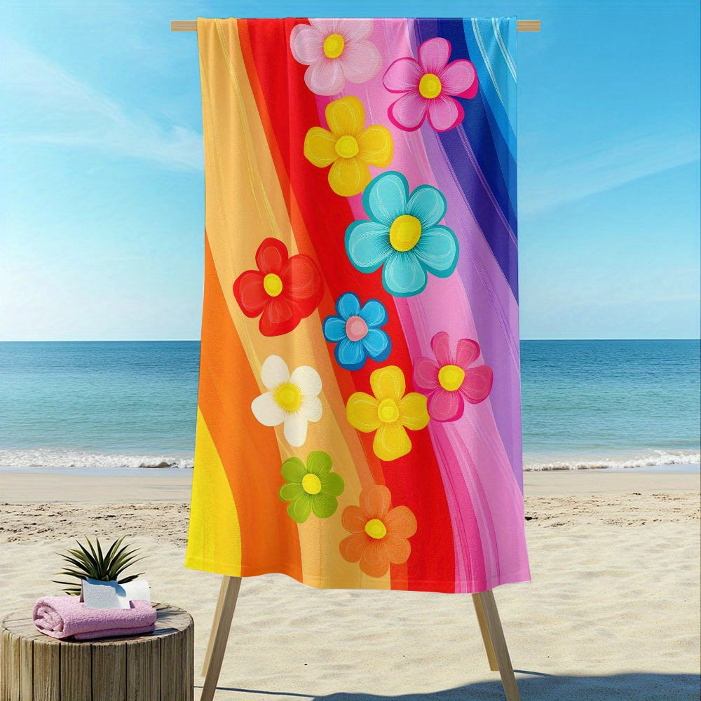 One Extra Large Quick-Dry Beach Towel - Highly Absorbent, Soft, Ideal for Pool, Swimming, Bathing, Traveling & Camping - Floral And Striped Pattern