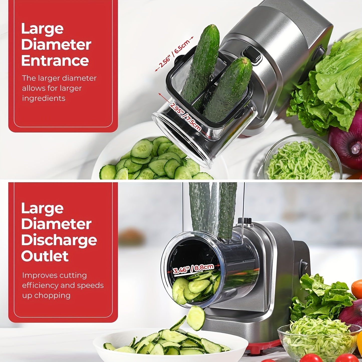 SENBOWE 5-in-1 Electric Cheese Grater & Salad Maker - Versatile Kitchen Gadget with 5 Blades for Perfect Slices, Shreds & Chops - Ideal for Cheese, Vegetables, Nuts & More - Stainless Steel, EU Plug