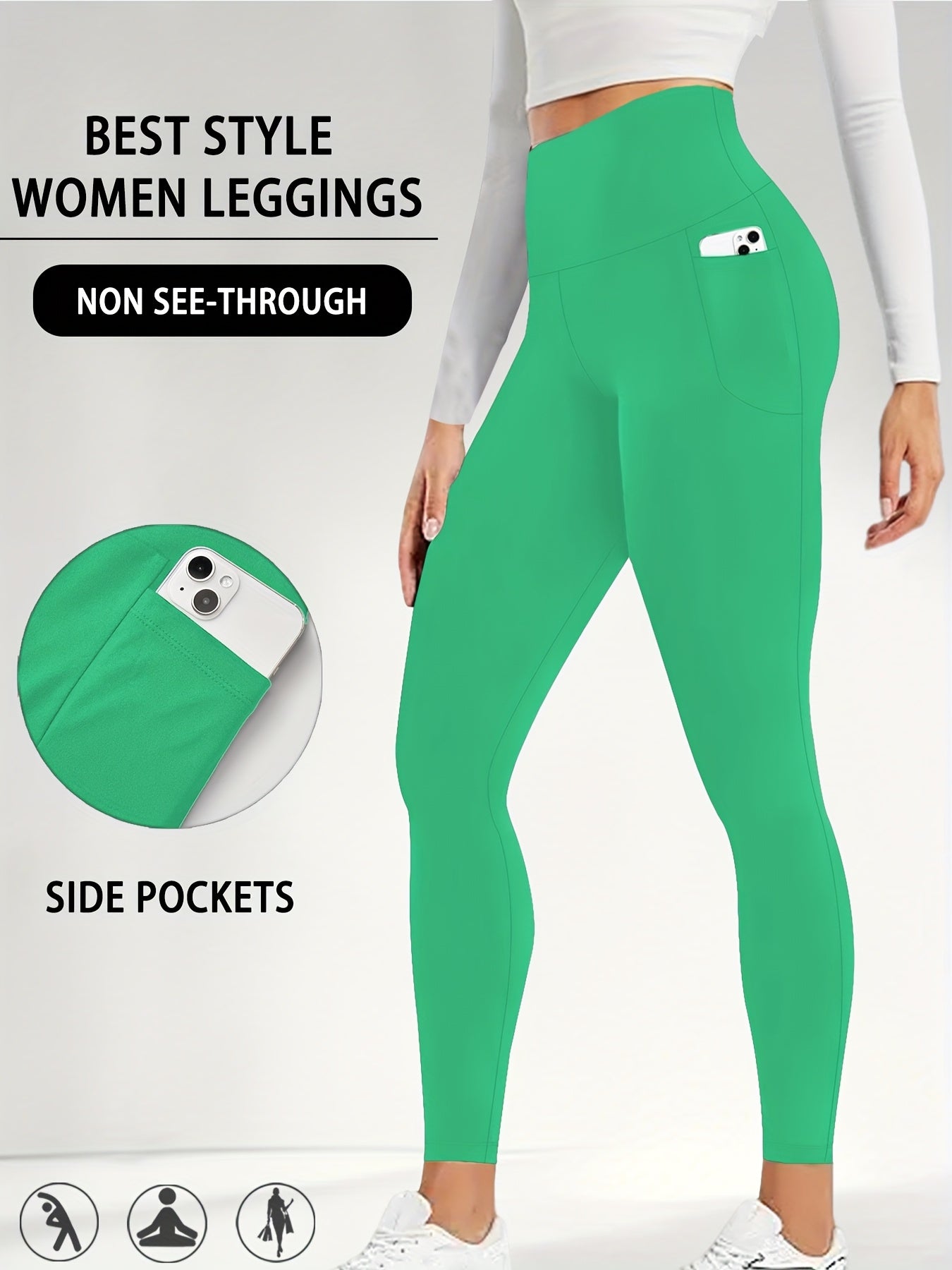 Women's High Waisted Super Soft Yoga Leggings with Pockets - Tummy Control, Stretchy Workout & Running Pants, Light Pink, Machine Washable, All-Season Comfort