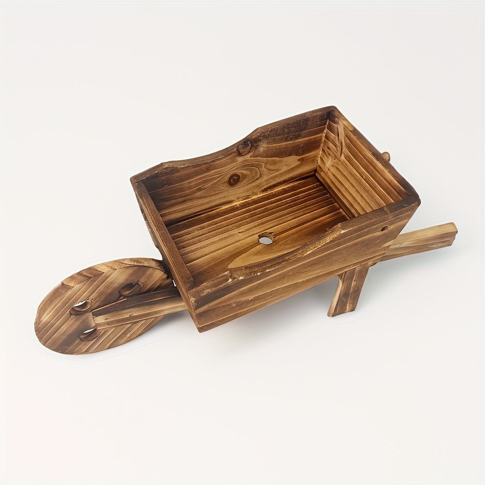 1pc, Flower Pot Wooden Cart Flower Pot Wheelbarrow Planter Wooden Wagon Planter Outdoor Garden Plant Planter Wheelbarrow Decoration Succulent Flower Pot