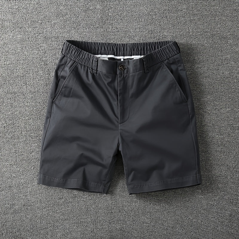 Men's Summer Micro-Elastic Casual Shorts - Four-Tenths Length, Olive Green, Mid-Rise Waist, Elastic Waistband, Side Pockets, Lightweight & Breathable for Casual Attire