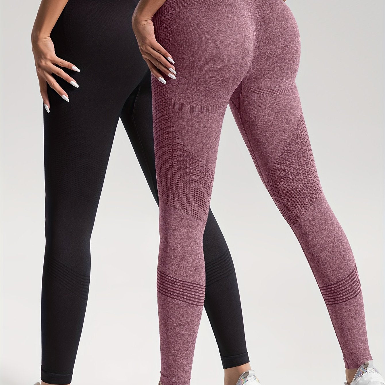 2pcs Solid Color High-Stretch Fitness Yoga Sports Leggings, Soft Breathable Yoga Tight Pants, Women's Activewear