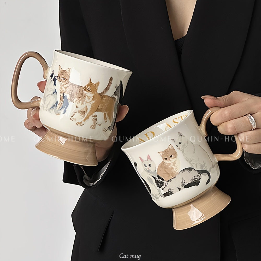 Visually Appealing Cat Ceramic Mug - Insulated, Reusable Coffee & Tea Cup for Couples, Perfect for Breakfast & Home Use