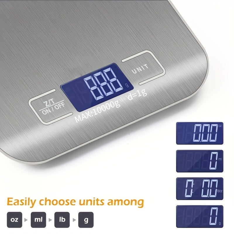 1pc Weluvfit 10kg/1g Multifunction Electric Digital Kitchen Food Scale LCD Display, High Precise Waterproff Measuring Scale With Stainless Steel Surface For Weight Loss, Baking, Cooking, Keto And Meal Prep