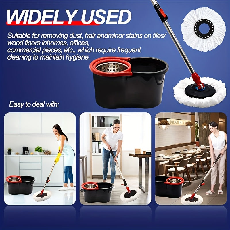 Spin mop and bucket, 360° spin mop, dust removal tool integrated soak and rinse function, with 2 microfiber mop heads, hands-free wash mop, retractable stainless steel handle, for floor cleaning, cleaning supplies