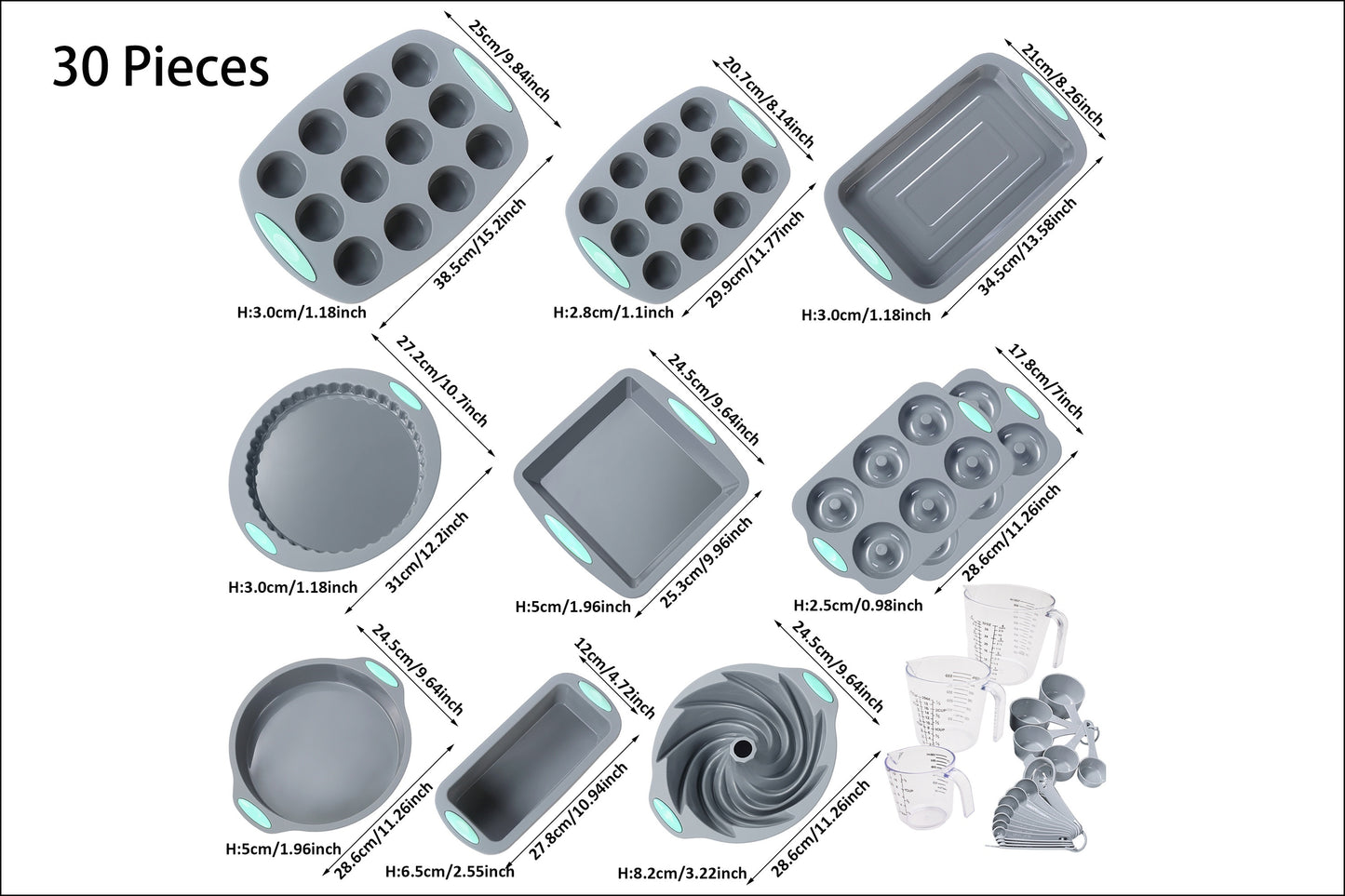 45pcs/set, Silicone Baking Set, Nonstick Bakeware Set Baking Cookie Sheets Cake Muffin Bread Pan, Loaf Pan, Cake Pan, Pizza Pan, Mini Cupcake Mold, Bundt Pan, Charlotte Cake Pan, Measuring Cup And Spoon, Baking Tools