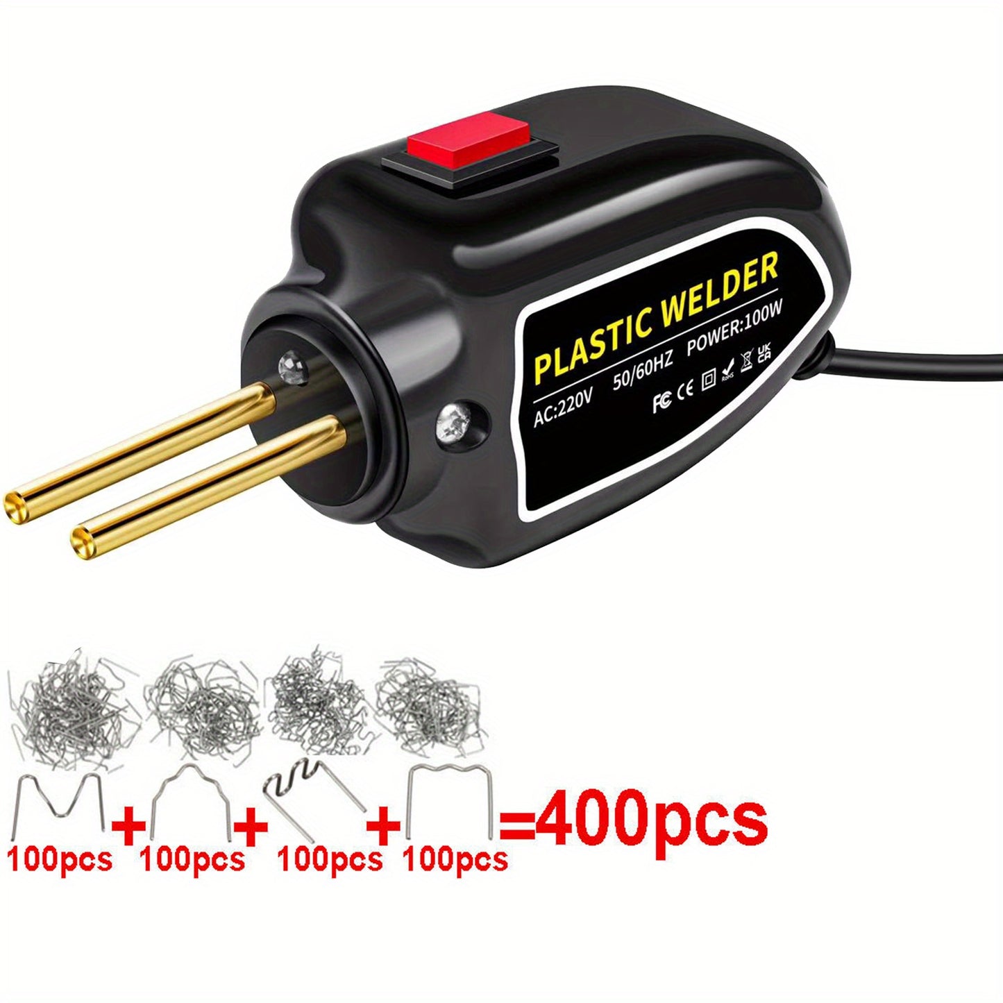 Hot Stapler Mini Plastic Welding Machine Plastic Repair Welder Kit, Car Bumper Repair Kit With 400Pcs/800Pcs Flat/Wave/Outside Inside Corner Hot Staples For Repairing Crack Broken Plastic 220V EU PLUG
