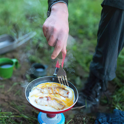 Stainless Steel 4-in-1 Outdoor Tableware Set with Folding Spoon, Fork, Knife, and Bottle Opener - Perfect for Camping, Picnics, Hiking, and Travel