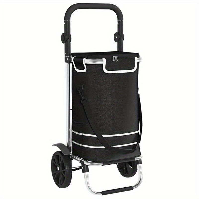 Outdoor shopping cart, shopping trolley with wheels and adjustable handle, black, 40L, durable and suitable for outdoor use, Shopping Trolley with Wheels And Bag, Large Shopping Cart with Wheels, Trolley Bags for Shopping, Fo