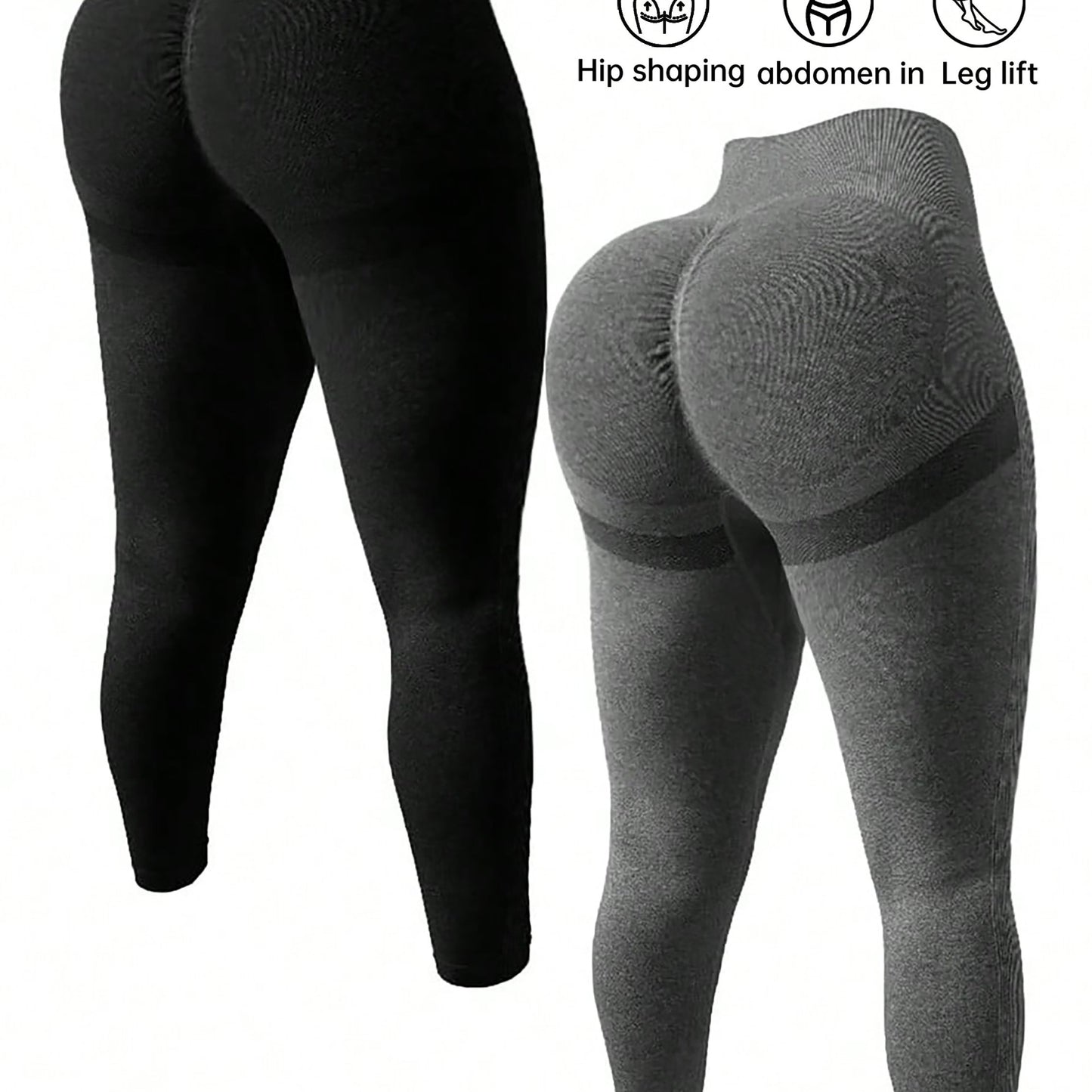 2-Pack Plus Size High-Waisted Butt Lifting Fitness Pants, Women's High Elasticity Quick-Dry Tight-Fit Sports Running Yoga Long Trousers