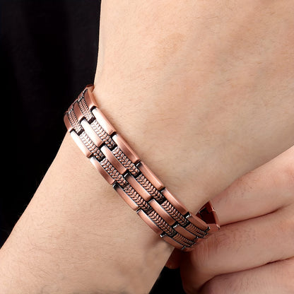 Pulseira magnética para homem em cobre puro 99,99%, estilo casual com ferramenta de ajuste, jóia ideal para oferecer ao pai e avô no Dia do Pai ou aniversário.
