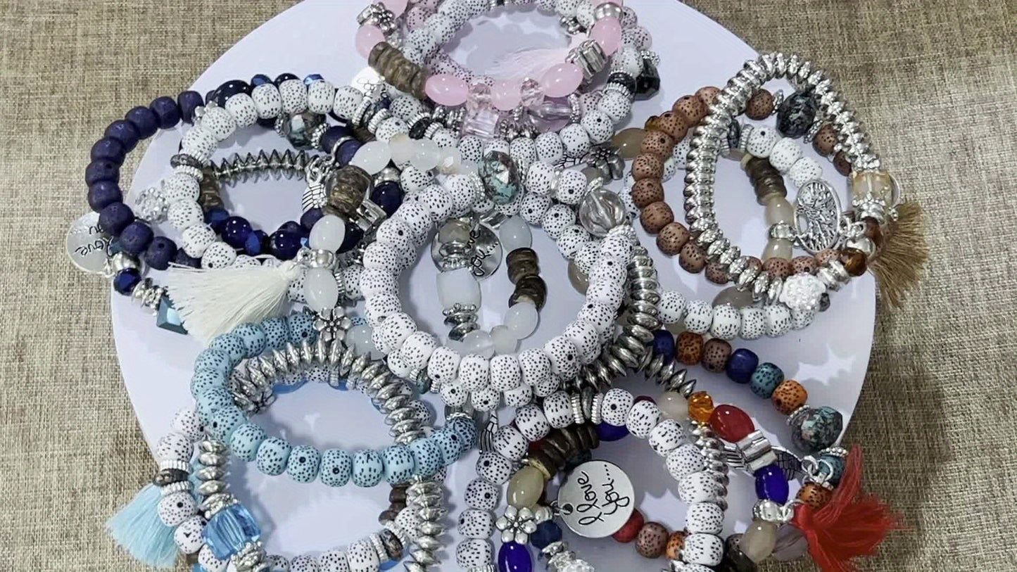 4pcs Bohemian Ethnic Style Winged Tassel Beaded Bracelets, Women's Fashion Jewelry, Versatile for Casual Attire and Perfect Holiday Gift for Girlfriend or Wife!