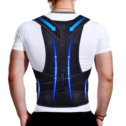 1 Adjustable Back Support for Men & Women | Upper and Lower Back Stabilization with Waist Stability, Breathable Mesh Design | Casual Posture Corrector