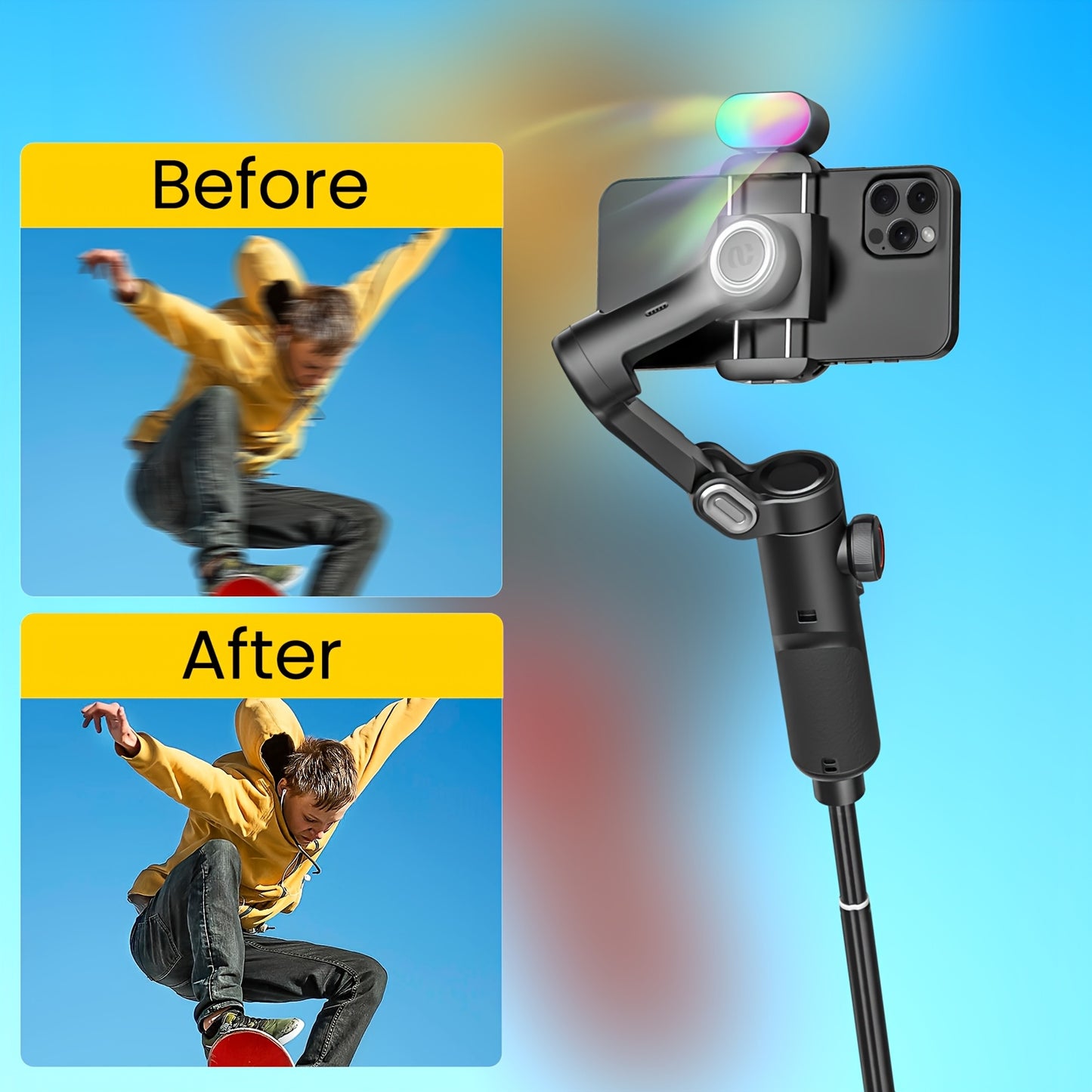 Estabilizador de telemóvel AOCHUAN de 3 eixos com IA 7.0 para estabilização, seguimento de rosto/objeto por IA, zoom e focagem, ideal para gravação de vídeos com smartphone. Capacidade de carga de 250g.