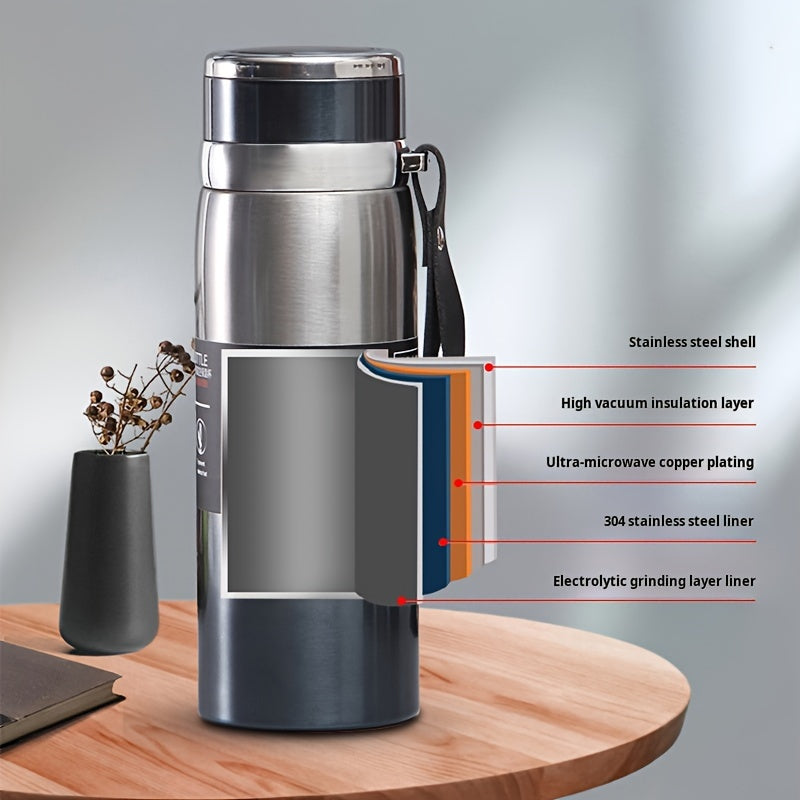 1pc 800ml/27oz High Quality 316 Stainless Steel Insulated Water Bottle with Hanging Rope, Chinese Style Gift Drinking Cup, Keeps Cold for 24 Hours or Hot for 10 Hours