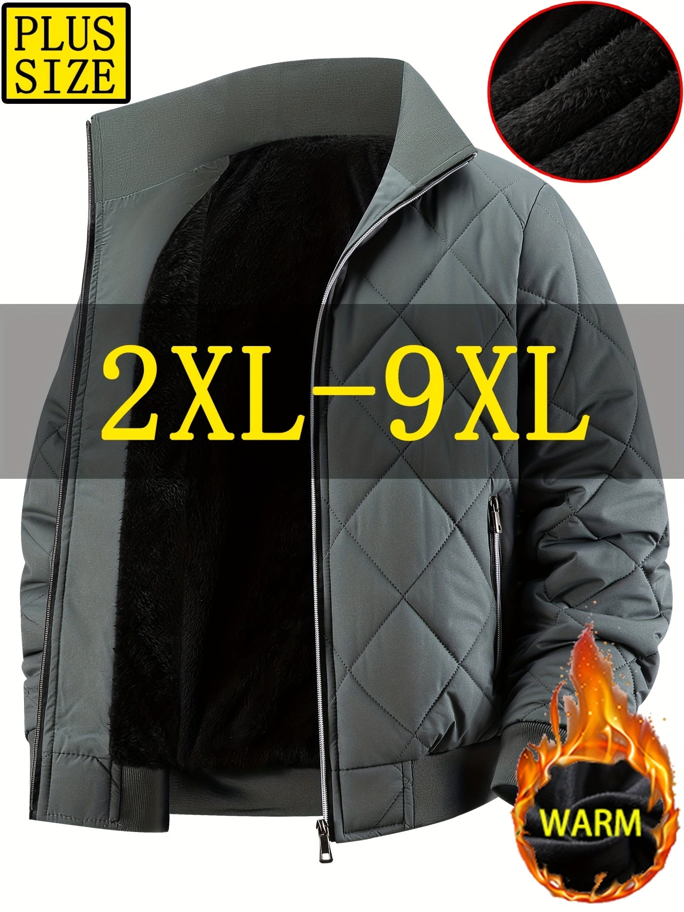 Men's Oversized Winter Coat 2XL-9XL (Big & Tall) - Thick Full-Zip Jacket with Stand Collar, -Filled Large Pockets - Heavy-Duty Cold Weather Outerwear for Plus Size Men, Hand Wash/Dry Clean (Casual Winter Jacket), PLUS SIZE