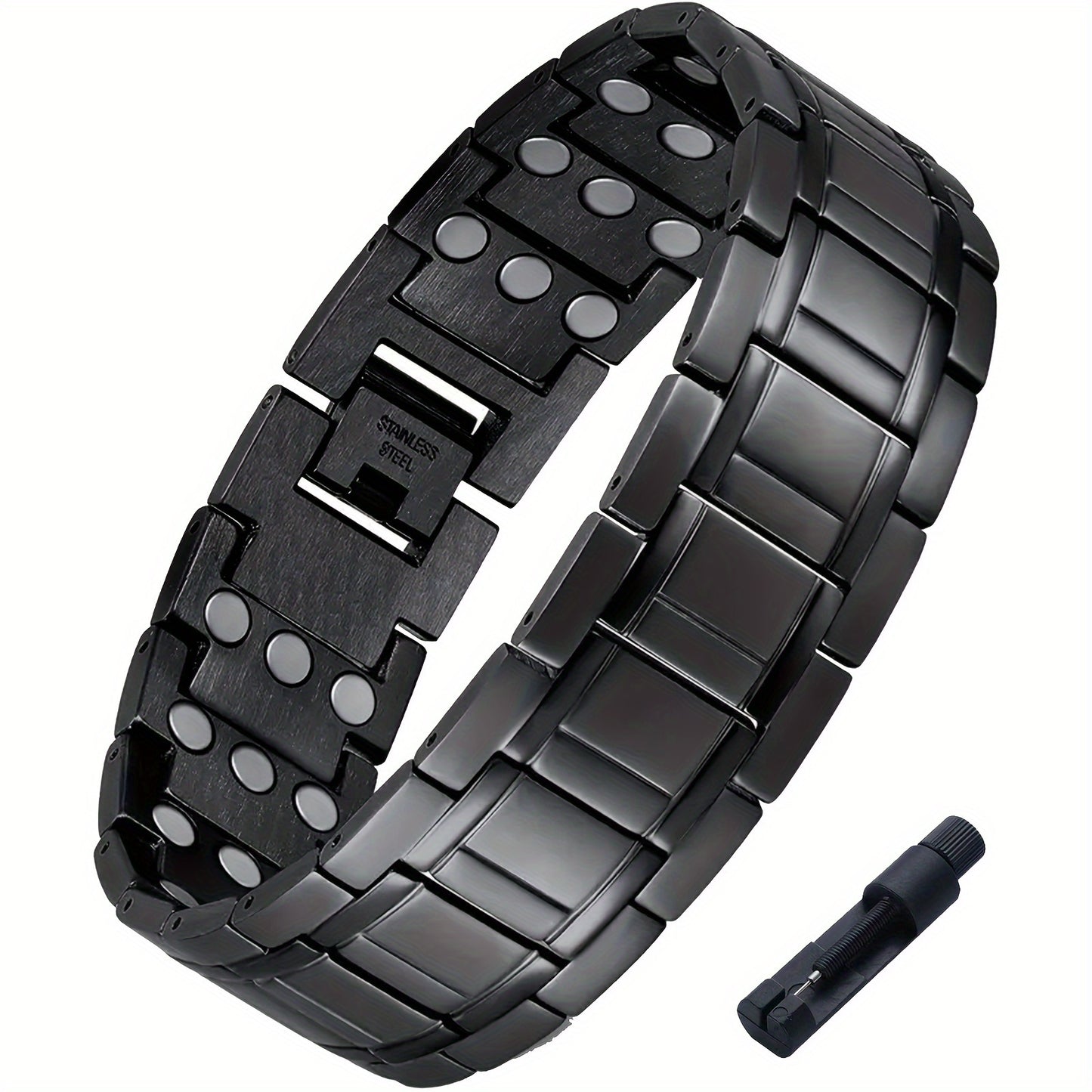 1pc Men's Titanium Steel Magnetic Bracelet with 3500 Gauss Magnets – Black Textured Design, Stylish Father's Day Gift for Men, Wellness Accessory | Sophisticated Style | Durable Jewelry, Magnetic Jewelry