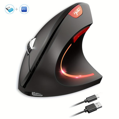 HXSJ Dual-Mode Wireless Vertical Mouse, Large Battery, Suitable for PC Laptops and Desktops! Ideal for Office and Travel, USB Charging, Optical Movement Detection, Right-Handed, Plastic Material, Windows 7 Compatible, No Char