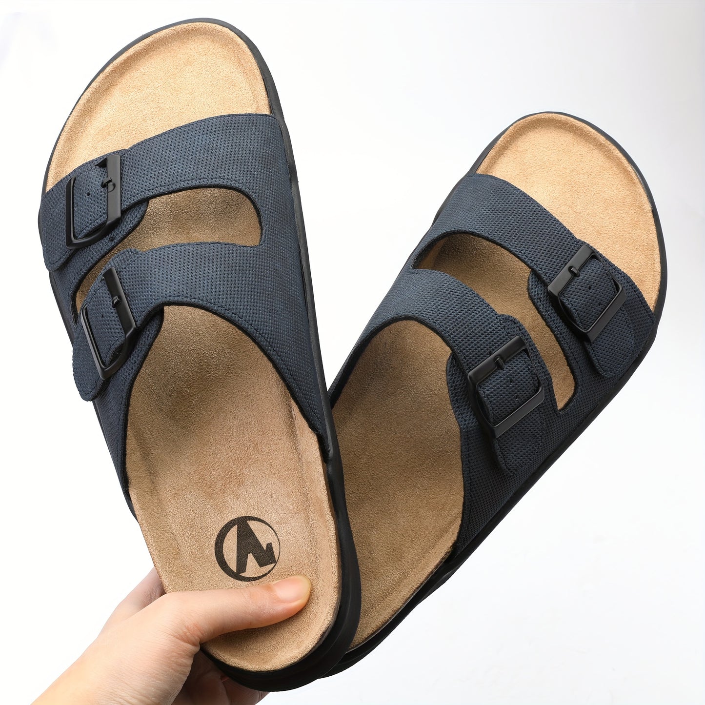 Chinelo de homem moderno de bico aberto, respirável, com tiras de fivela dupla, confortável, antiderrapante e casual, ideal para caminhadas no verão.