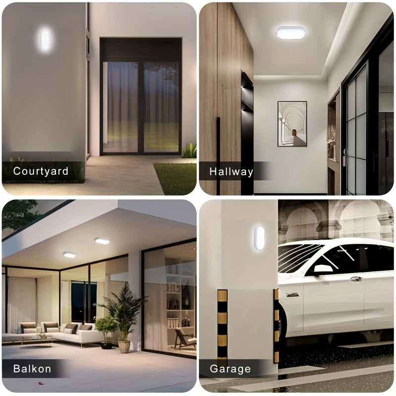 WOOKOT 18W Motion & Light Sensor Wall Light, IP65 Moisture-Proof 4000K Ceiling/Cellar Lamp with Semi-Flush Mount, 220-240V Hardwired for Outdoor/Indoor, Garage, Hallway, Stairs, Balcony, Storage Room, Basement, Ceiling Light