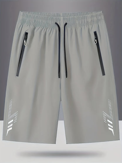 3pcs Men's Lightweight Quick-Dry Athletic Running Shorts - Loose Fit Plus Size, Zipper Pocket & Elastic Waistband, Polyester/Elastane Blend Swim Shorts with White & Black Design for Gym, Beach, Jogging - Summer Workout Swim T