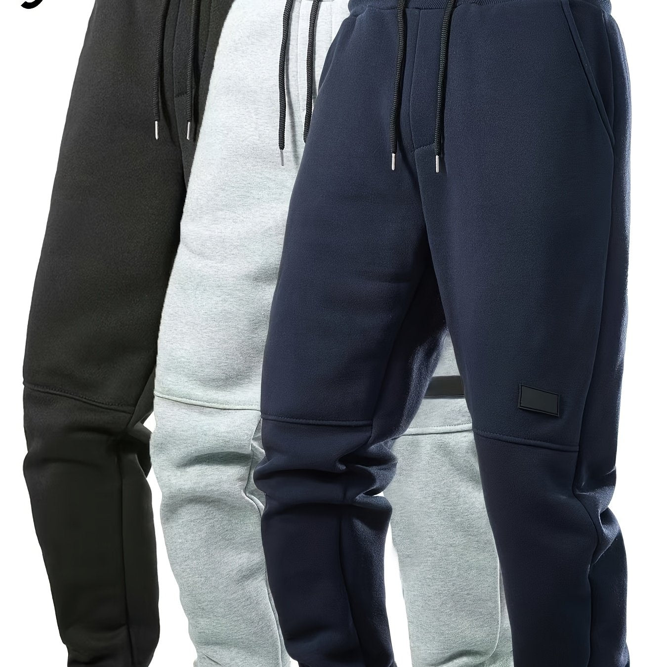 3pcs Men's Casual Athletic Joggers - Durable, Versatile & Warm Polyester Sweatpants with Drawstring Waist, Machine Washable - Black, Dark Gray, Navy Blue