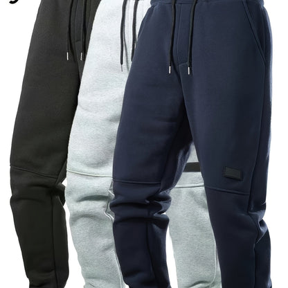 3pcs Men's Casual Athletic Joggers - Durable, Versatile & Warm Polyester Sweatpants with Drawstring Waist, Machine Washable - Black, Dark Gray, Navy Blue
