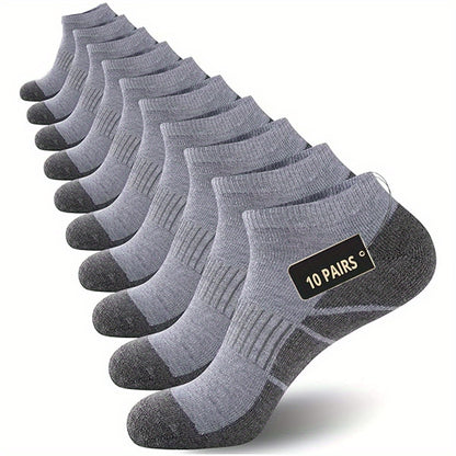 10 Pairs THCBME Men's Low-Cut Athletic Socks - Heavy-Duty, Multi-Color (White/Black/Grey/Tan) - Elastic Comfort Fit for, Gym, - Bulk Pack (10-Pair Box) - Durable Everyday Casual Socks