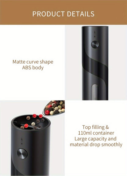 1pc or 2pcs Rechargeable Electric Salt & Pepper Grinder with LED Light - Automatic Salt & Pepper Mills, USB Charging, Adjustable Coarseness, 110ml Large Capacity, Ideal for Kitchen & Dining Use, Kitchen Spice Mill | Modern Ki