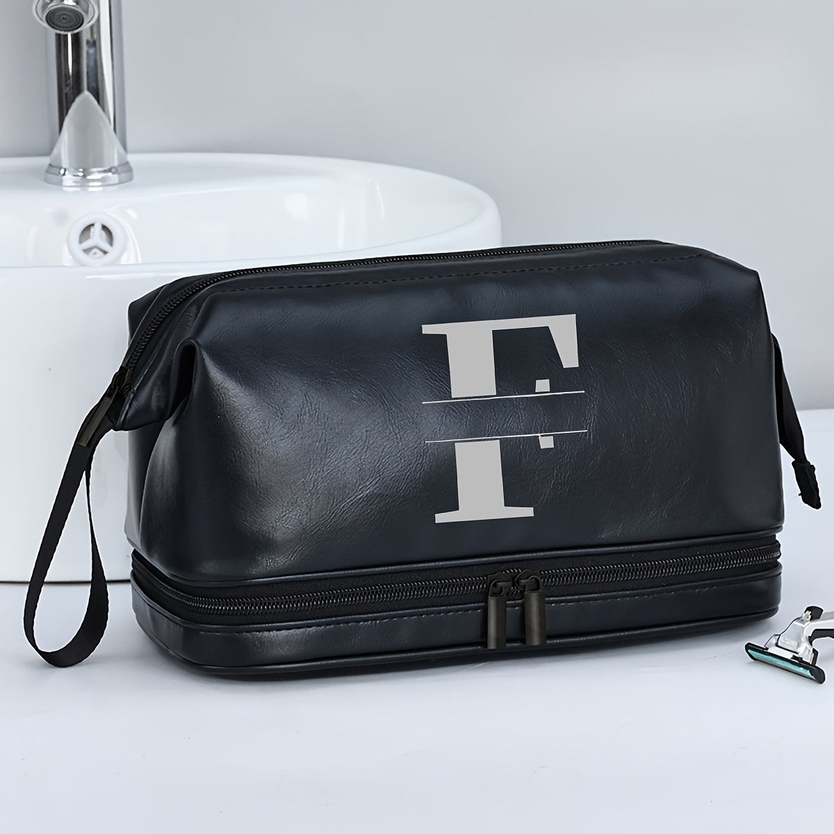 Customized Men's Fashion Travel Toiletry Bag PU Large Letter Toiletry Bag