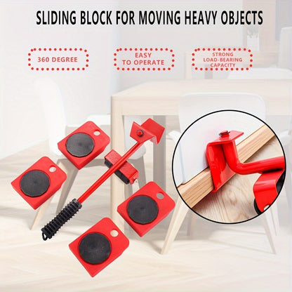 5pcs Furniture Slides Kit, Furniture MoveRoller Tools, 360 Degree Rotatable Pads, Easily Redesign And Rearrange Living Space Sofa Easy, Plastic And Carbon Steel For Hardwood Floors Carpet With 4 Wheels, Bearing Weight 150Kg,