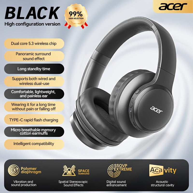 Upgraded Wireless Over-Ear Headphones with Bass-Enhanced Sound, Lightweight Foldable Design Featuring Built-In Microphone. Includes 3.5mm Audio Cable