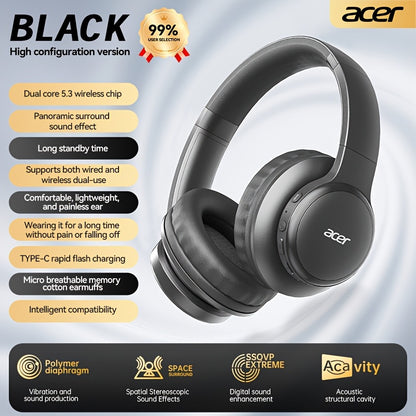 Upgraded Wireless Over-Ear Headphones with Bass-Enhanced Sound, Lightweight Foldable Design Featuring Built-In Microphone. Includes 3.5mm Audio Cable
