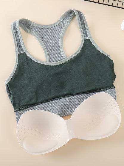 5pcs Women's High-Support Sports Bras - Removable Padding & Back Panel, Full-Coverage Tummy Control, Breathable Yoga Gym Bras with Multi-Color Options (Black/Dark Grey/Navy/Beige/Pink) - Moderate Lift for Heavy Breasts, Hand