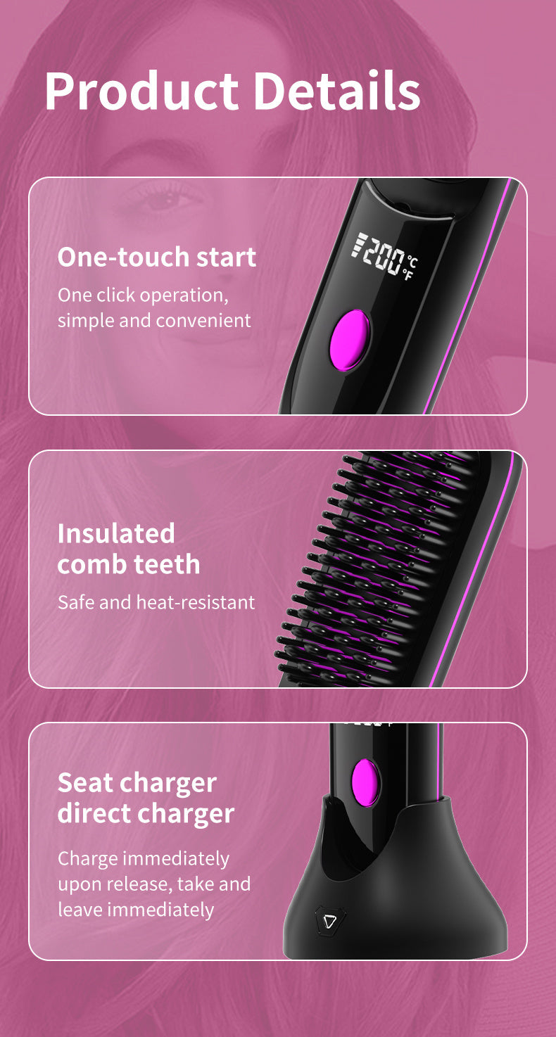 New USB-C Rechargeable Straightener, Fast & Seat Charging Modes, 20S Quick Heat, 3-Speed Temperature Control, Anti-Scald Design, 2600mAh/3200mAh Battery, 3D Tooth Comb, Ceramic Hair Protection Layer, LCD Display, Wireless Por