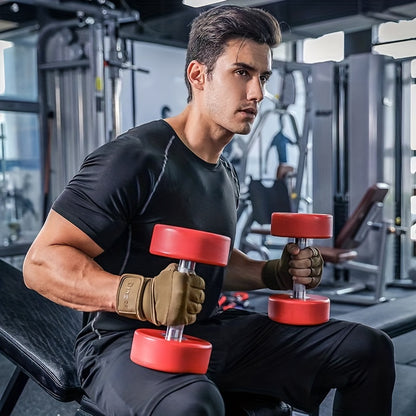 Half Finger Gym Gloves - Extra-Long Wrist Support & Non-Slip Palms for Weight Lifting, Gym Training, Cycling - Durable Black/Brown Design with Adjustable Buckle Closure - Unisex Fitness Gloves, Gym Accessories, Weightlifting