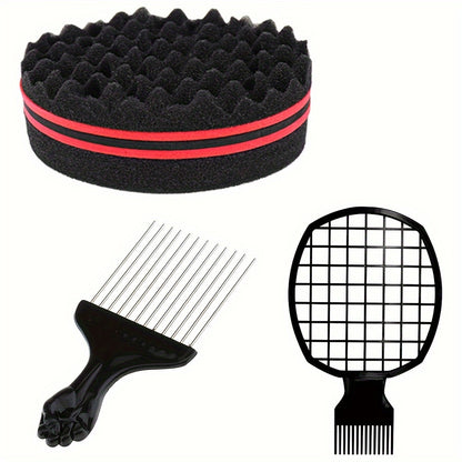 Afro Twist Hair Comb Twist Wave Barber Tool Twist Brush Curl Comb Twist Hair Sponge Twist Wave Curl Brush Comb Twist Hair Coils Comb for Natural Hair Perm comb set, sponge shaped comb, steel needle insertion comb, curling glo