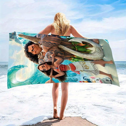 1pc Moana Extra-Large Microfiber Beach Towel - Quick-Dry, Ultra-Absorbent, Windproof & Sun-Protective with Vibrant Cartoon Design - Perfect for Beach, Travel, Camping & Vacation Easter, Vacation Accessory | Vibrant Design | M