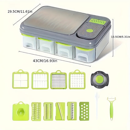 1pc Multifunctional Vegetable Chopping Box with Built-in Cutting Board and Various Blades, Stainless Steel Kitchen Slicer for Fine Slicing, Dicing, Strips, Egg Yolk Separation, Food Storage Container, Vegetable Cutter and Min