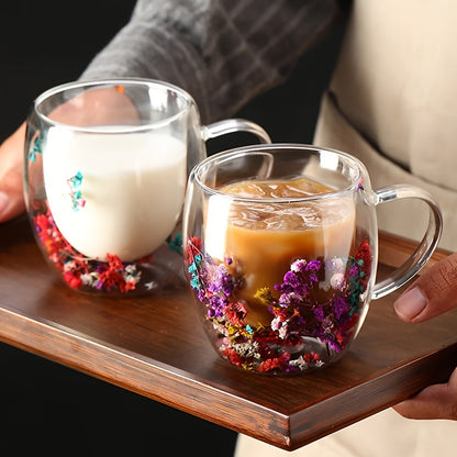 350ml, Double-layer Glass Coffee Mug, Clear Water Cup For Cappuccino Tea Espresso Latte, Hot Beverages Glasses, Birthday Gift For Women Her