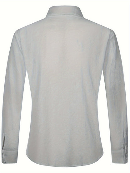 Solid Color Men's Cotton Long Sleeve Button Up Shirt, Men's Spring Fall Lapel Top