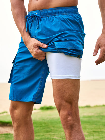 Men'S Big & Tall Quick-Dry Swim Trunks - Olive Green Beach Shorts with Adjustable Drawstring, Pockets, and Durable Polyester Fabric for Summer, Summer Swimwear | Adjustable Drawstring Shorts | Quickdry Material, Bathing Suits